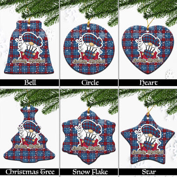 Frame Tartan Christmas Ornaments with Scottish Gnome Playing Bagpipes
