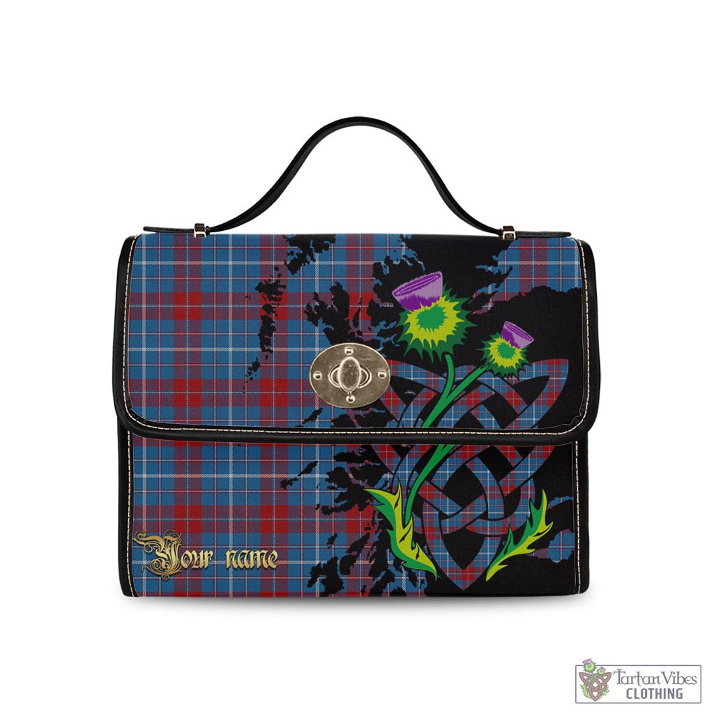 Tartan Vibes Clothing Frame Tartan Waterproof Canvas Bag with Scotland Map and Thistle Celtic Accents