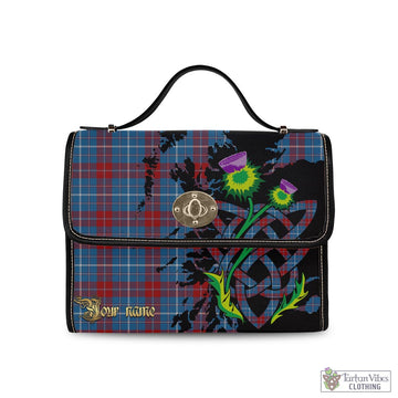 Tartan Vibes Clothing Frame Tartan Waterproof Canvas Bag with Scotland Map and Thistle Celtic Accents