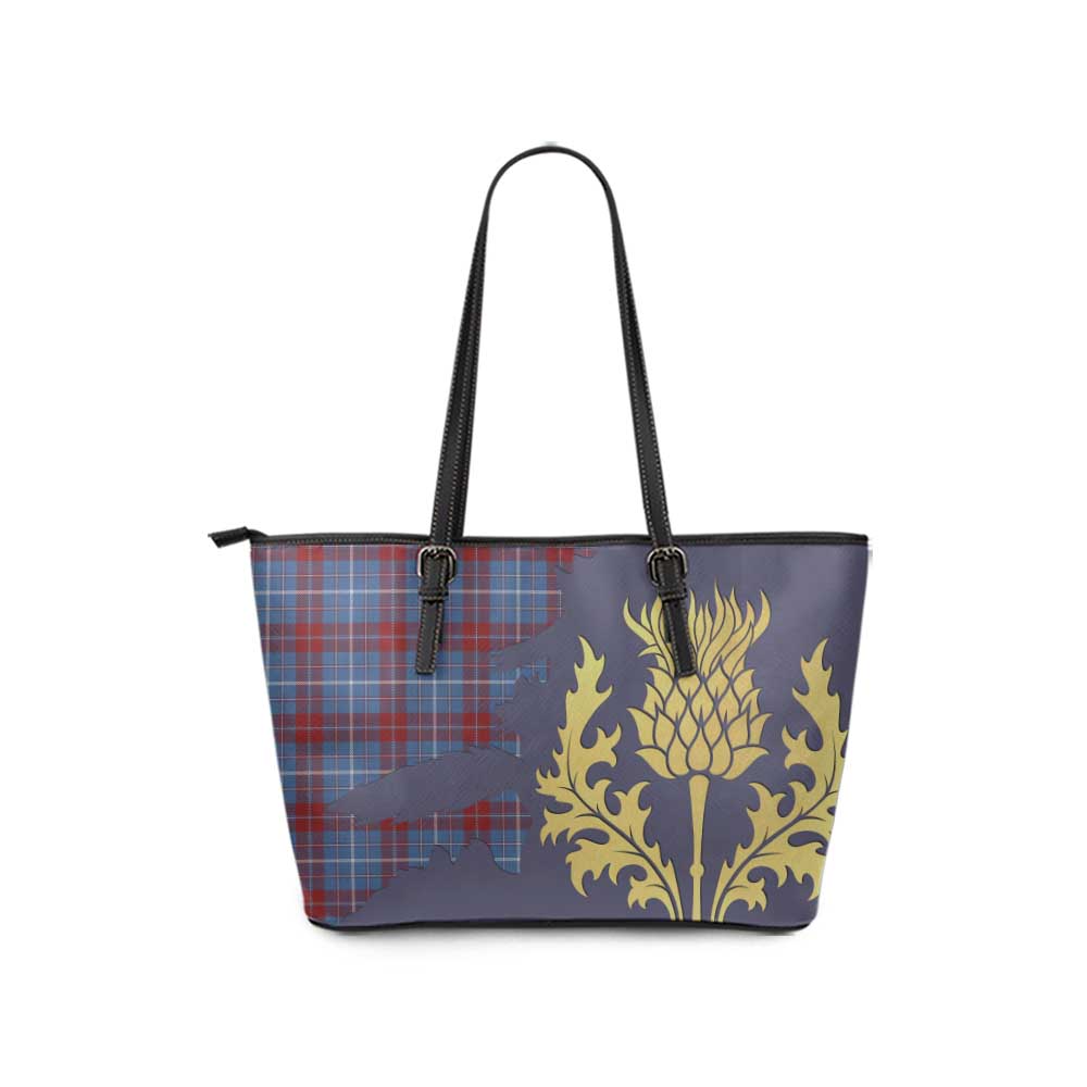Tartan Vibes Clothing Frame Tartan Leather Tote Bag Gold Thistle Style