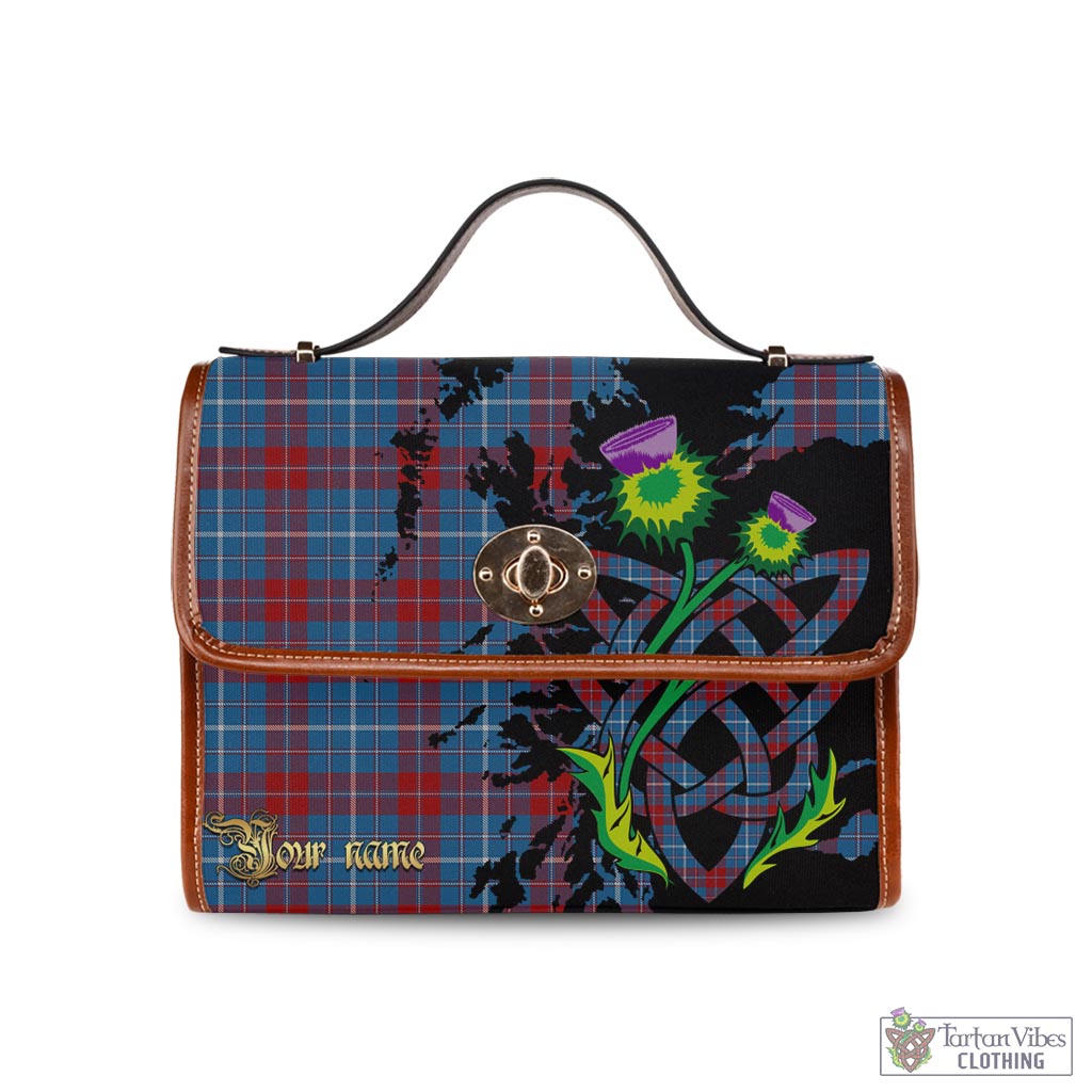 Tartan Vibes Clothing Frame Tartan Waterproof Canvas Bag with Scotland Map and Thistle Celtic Accents