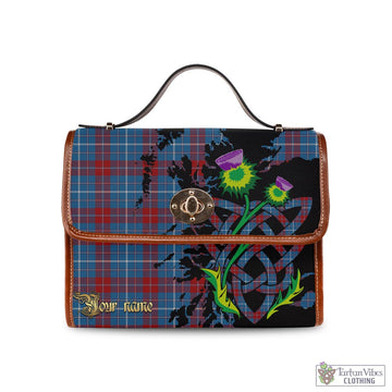 Tartan Vibes Clothing Frame Tartan Waterproof Canvas Bag with Scotland Map and Thistle Celtic Accents