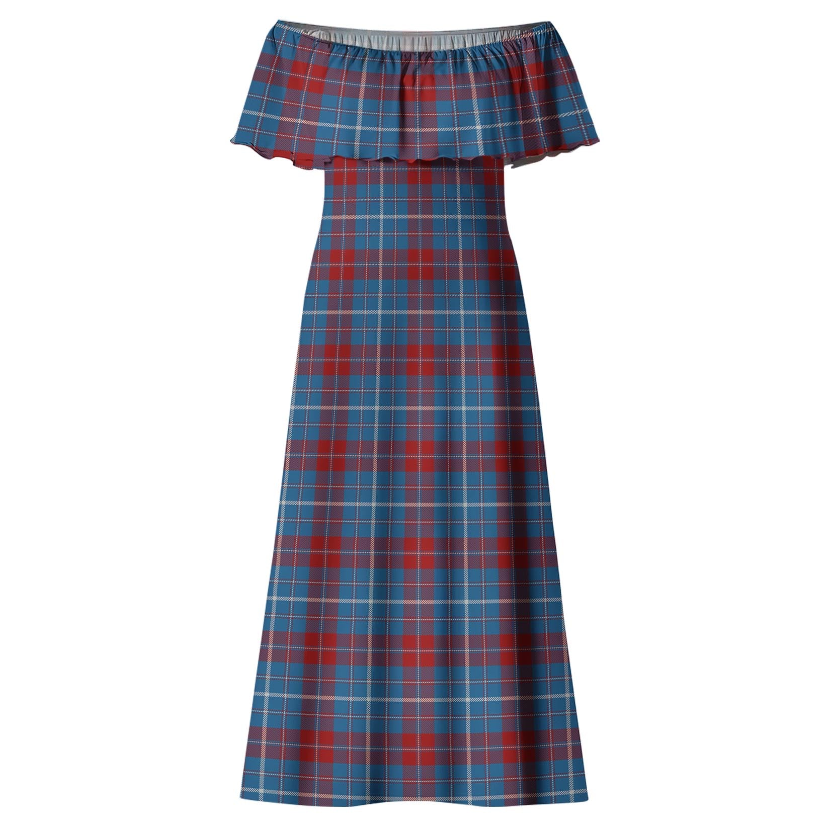 Frame Tartan Off Shoulder Long Dress - Tartanvibesclothing