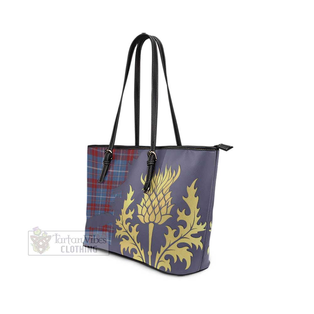 Tartan Vibes Clothing Frame Tartan Leather Tote Bag Gold Thistle Style