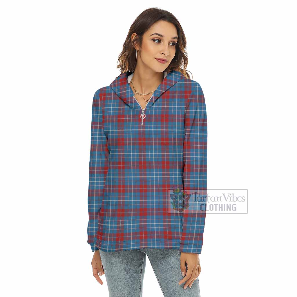 Tartan Vibes Clothing Frame Tartan Women's Borg  Half Zip Fleece Hoodie