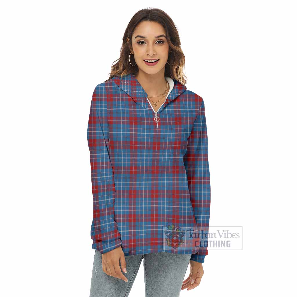 Tartan Vibes Clothing Frame Tartan Women's Borg  Half Zip Fleece Hoodie