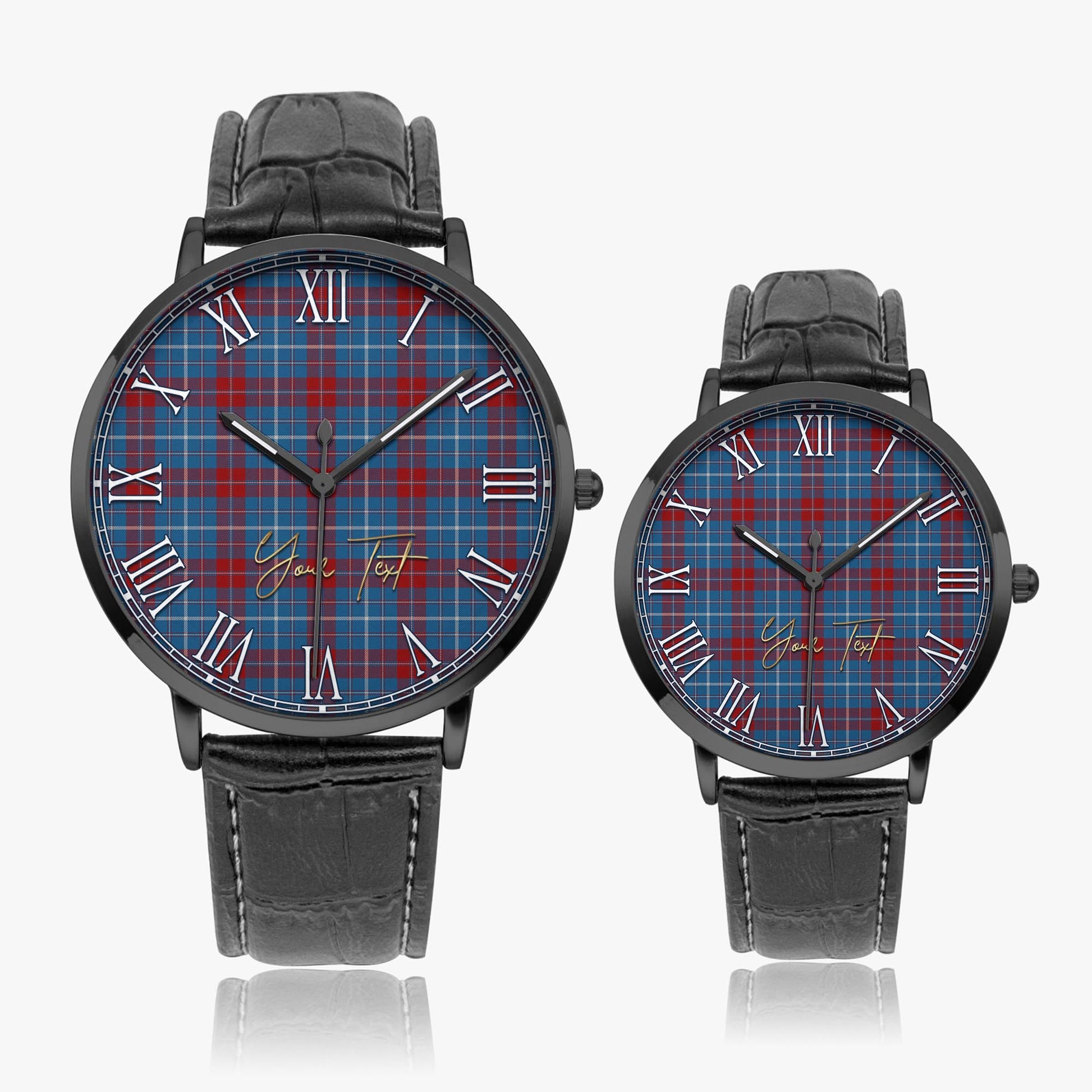Frame Tartan Personalized Your Text Leather Trap Quartz Watch Ultra Thin Black Case With Black Leather Strap - Tartanvibesclothing