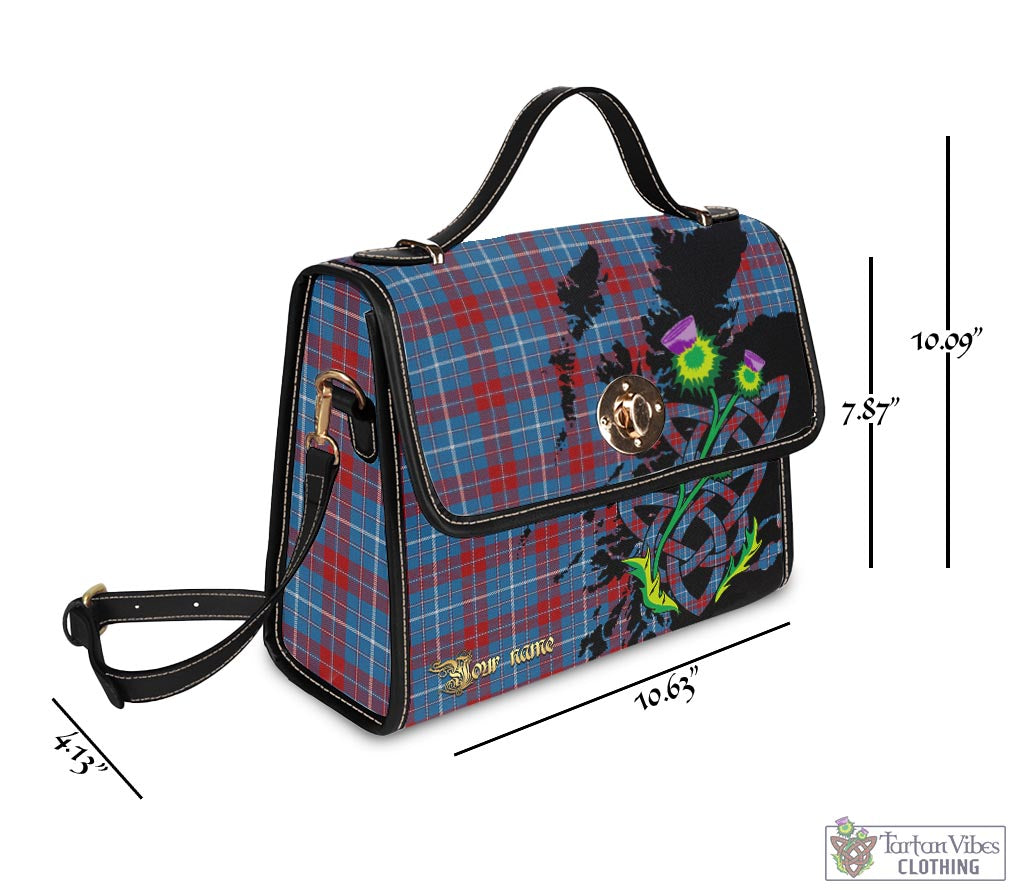 Tartan Vibes Clothing Frame Tartan Waterproof Canvas Bag with Scotland Map and Thistle Celtic Accents
