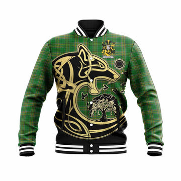 Francis Irish Tartan Baseball Jacket with Coat of Arms Celtic Wolf Style Unisex - Tartan Vibes Clothing