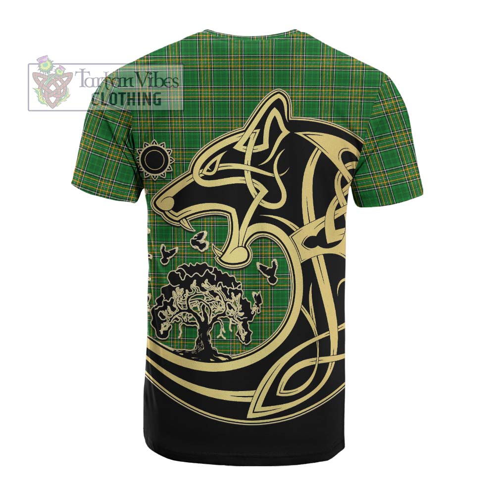Franklin Irish Tartan Cotton T-shirt with Coat of Arms Celtic Wolf Style - Tartan Vibes Clothing