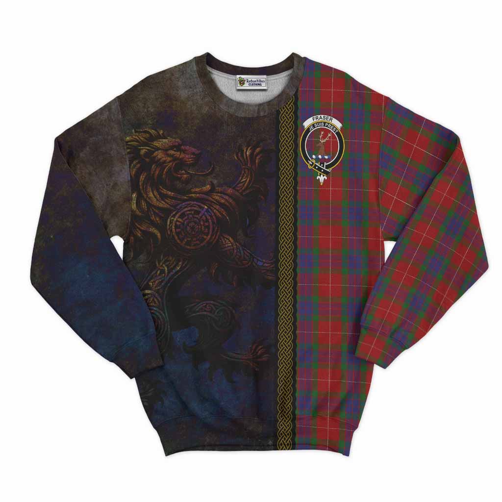 Tartan Vibes Clothing Fraser Tartan Family Crest Sweatshirt Alba Gu Brath Be Brave Lion Ancient Style