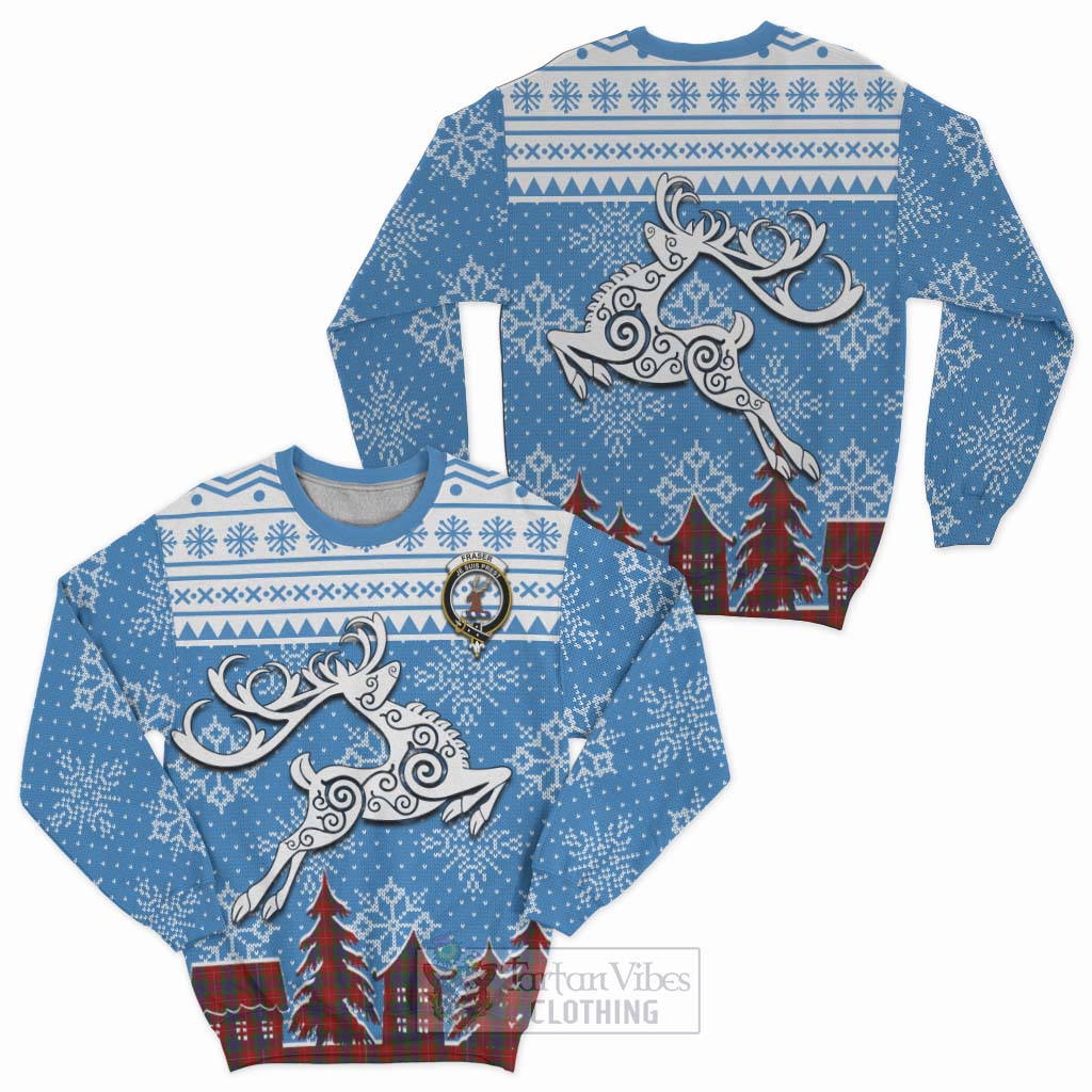 Fraser Clan Christmas Sweatshirt Celtic Reindeer Style Unisex - Tartan Vibes Clothing