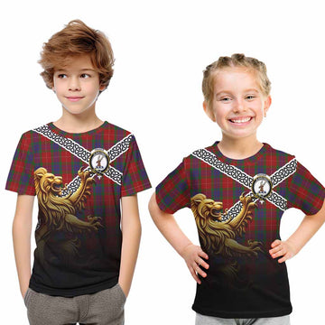 Tartan Vibes Clothing Fraser Crest Tartan Kid T-Shirt with Golden Lion Emblem Celtic Style