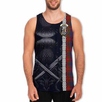 Fraser Tartan Men's Tank Top with Family Crest Cross Sword Thistle Celtic Vibes