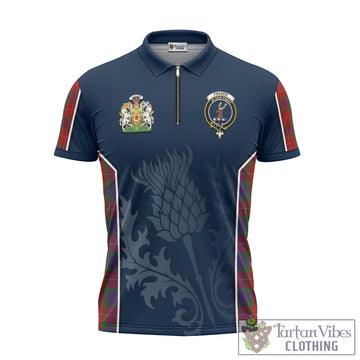 Fraser Tartan Zipper Polo Shirt with Family Crest and Scottish Thistle Vibes Sport Style