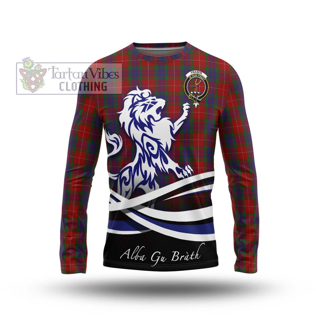 Fraser Tartan Long Sleeve T-Shirt with Alba Gu Brath Regal Lion Emblem Unisex - Tartanvibesclothing Shop