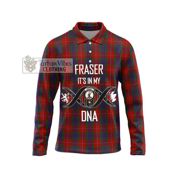 Fraser Tartan Long Sleeve Polo Shirt with Family Crest DNA In Me Style Unisex - Tartanvibesclothing Shop