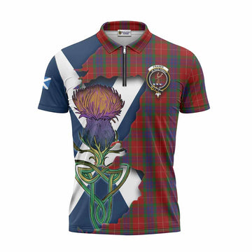 Fraser Tartan Family Crest Zipper Polo Shirt Scottish Thistle Celtic Inspired