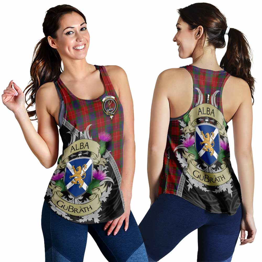 Tartan Vibes Clothing Fraser Tartan Family Crest Women's Racerback Tanks Lion Rampant Royal Thistle Shield Celtic Inspired
