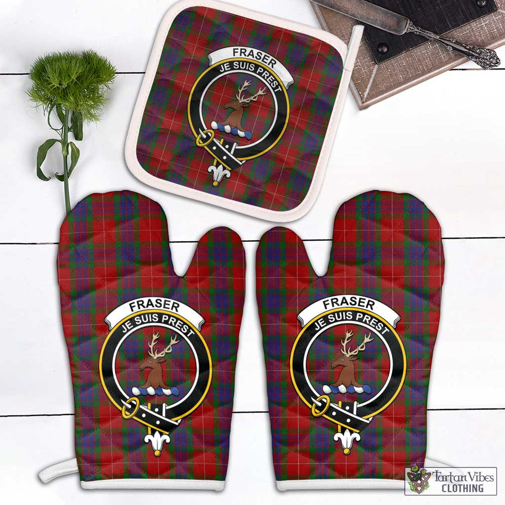 Fraser Tartan Combo Oven Mitt & Pot-Holder with Family Crest Combo 1 Oven Mitt & 1 Pot-Holder White - Tartan Vibes Clothing