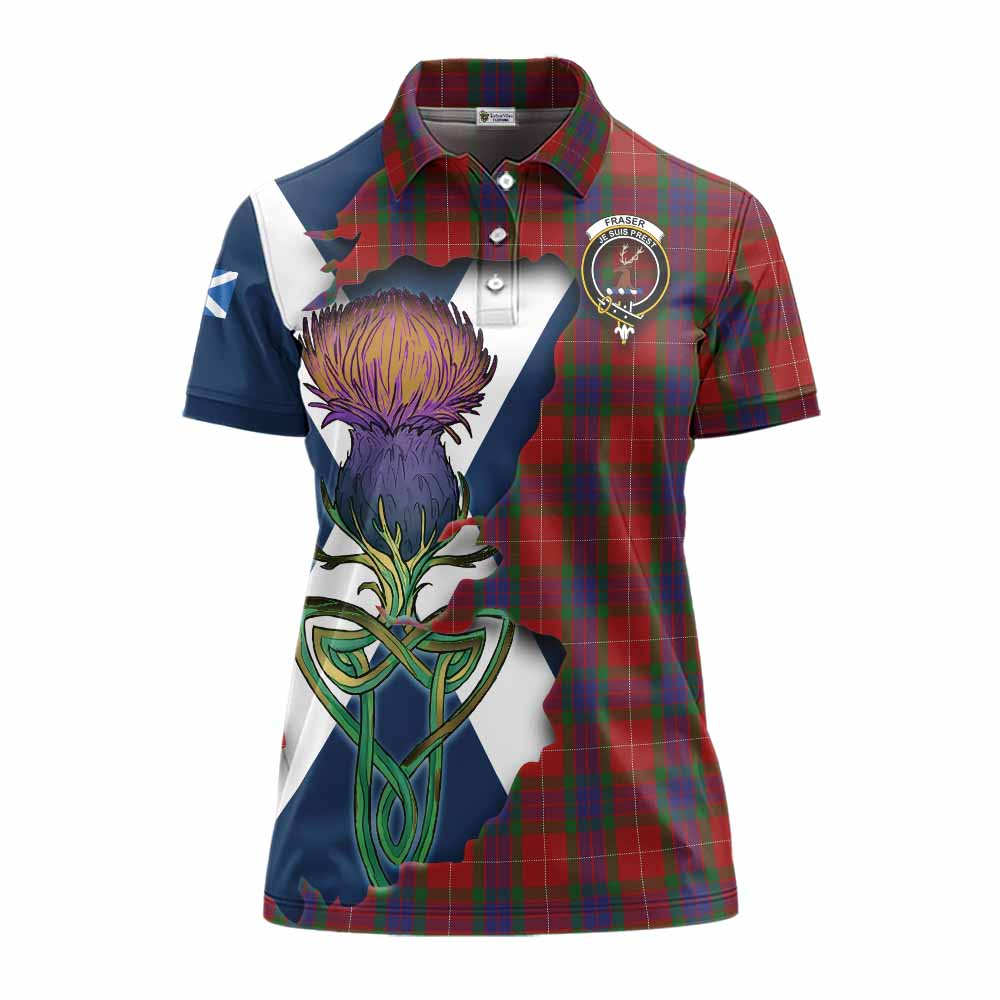 Tartan Vibes Clothing Fraser Tartan Family Crest Women's Polo Shirt Scottish Thistle Celtic Inspired