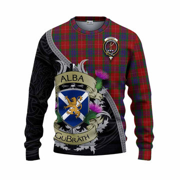 Tartan Vibes Clothing Fraser Tartan Family Crest Knitted Sweater Lion Rampant Royal Thistle Shield Celtic Inspired