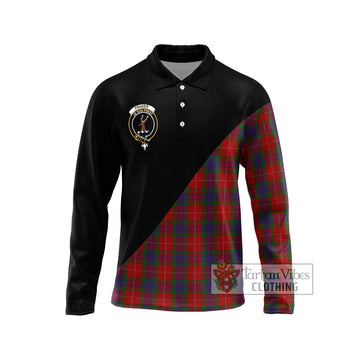 Fraser Tartan Long Sleeve Polo Shirt with Family Crest and Military Logo Style Unisex - Tartanvibesclothing Shop