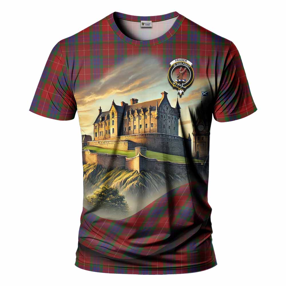 Tartan Vibes Clothing Fraser Tartan Family Crest T-Shirt with Scottish Ancient Castle Stype
