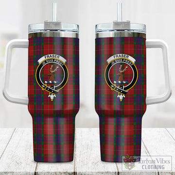 Fraser Tartan and Family Crest Tumbler with Handle