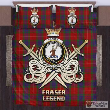 Fraser Tartan Bedding Set with Clan Crest and the Golden Sword of Courageous Legacy