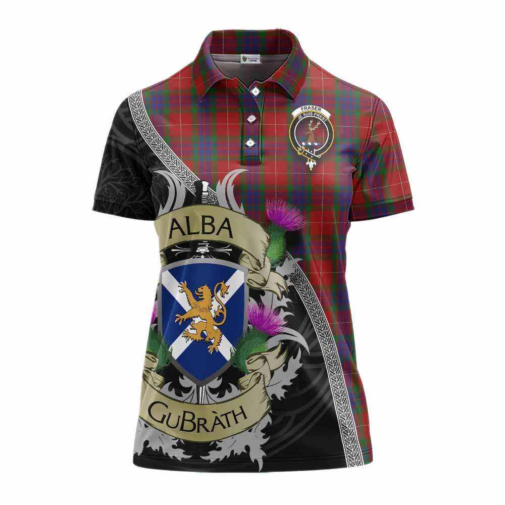 Tartan Vibes Clothing Fraser Tartan Family Crest Women's Polo Shirt Lion Rampant Royal Thistle Shield Celtic Inspired