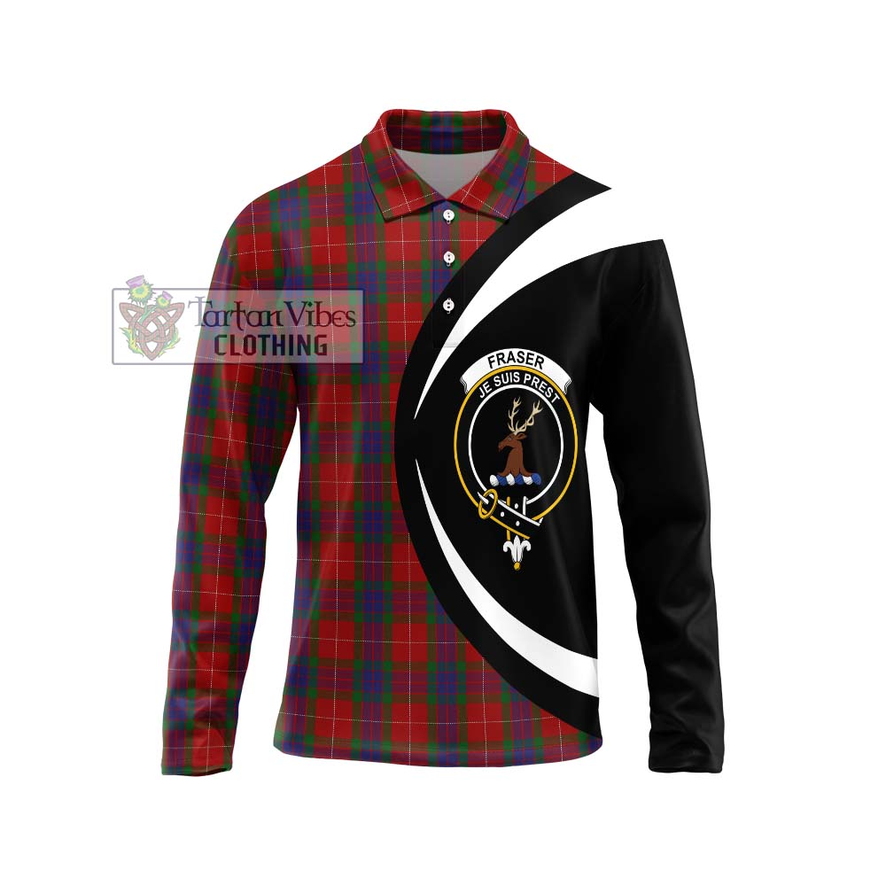 Fraser Tartan Long Sleeve Polo Shirt with Family Crest Circle Style Unisex - Tartan Vibes Clothing