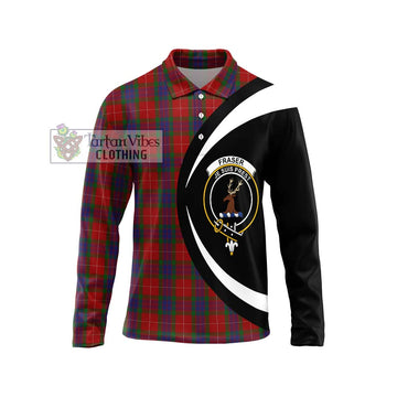 Fraser Tartan Long Sleeve Polo Shirt with Family Crest Circle Style Unisex - Tartan Vibes Clothing