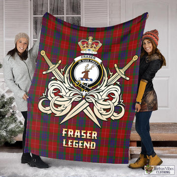 Fraser Tartan Blanket with Clan Crest and the Golden Sword of Courageous Legacy
