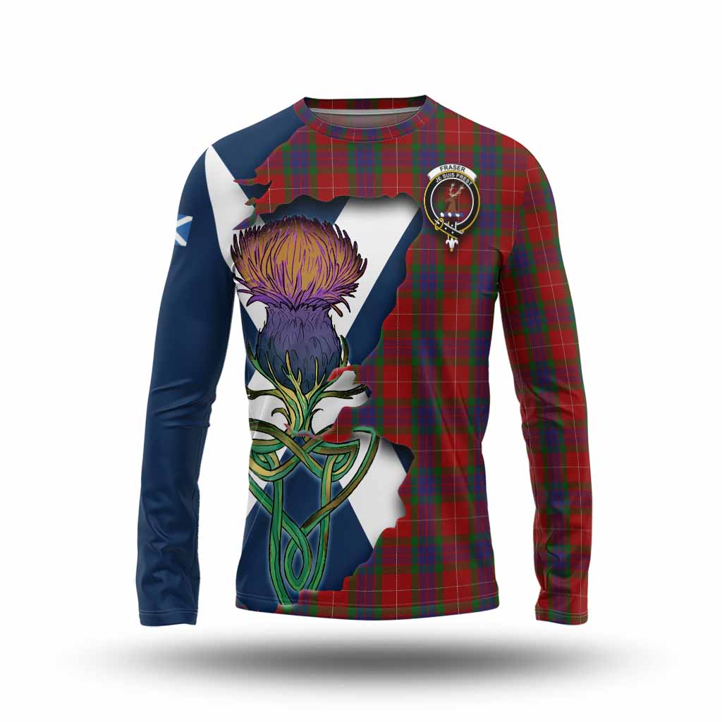 Tartan Vibes Clothing Fraser Tartan Family Crest Long Sleeve T-Shirt Scottish Thistle Celtic Inspired