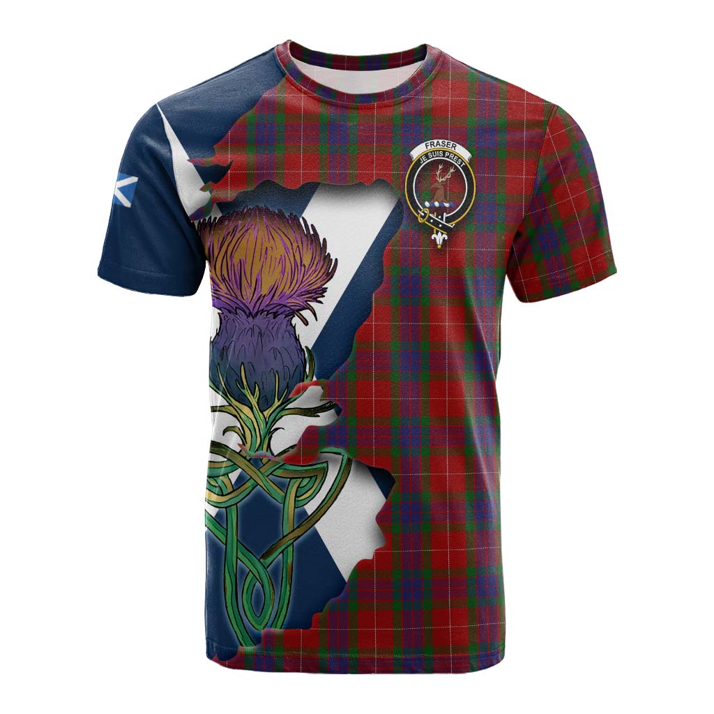 Tartan Vibes Clothing Fraser Tartan Family Crest Cotton T-shirt Scottish Thistle Celtic Inspired