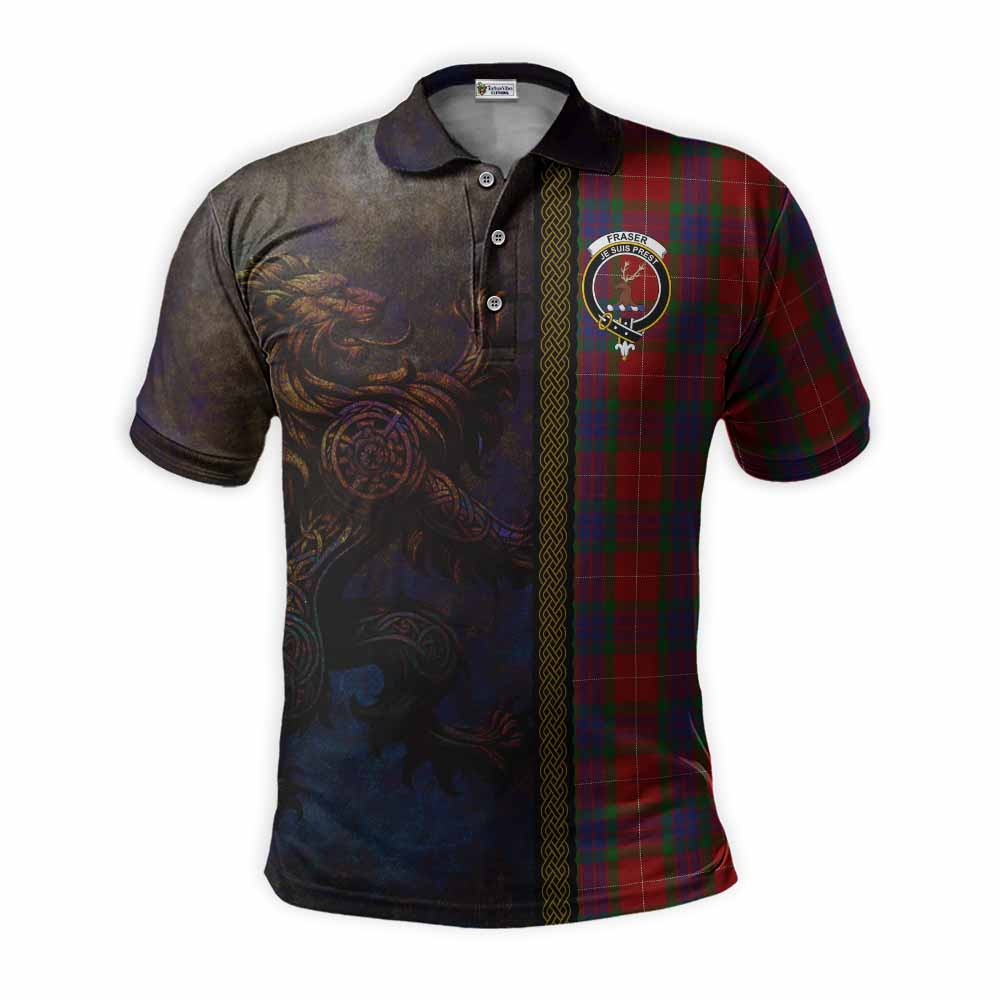 Tartan Vibes Clothing Fraser Tartan Family Crest Polo Shirt Alba Gu Brath Be Brave Lion Ancient Style