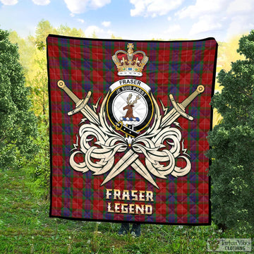 Fraser Tartan Quilt with Clan Crest and the Golden Sword of Courageous Legacy