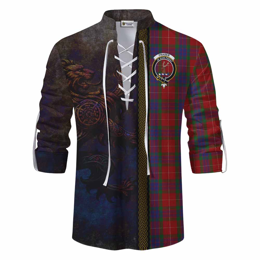 Tartan Vibes Clothing Fraser Tartan Family Crest Ghillie Kilt Shirt Alba Gu Brath Be Brave Lion Ancient Style