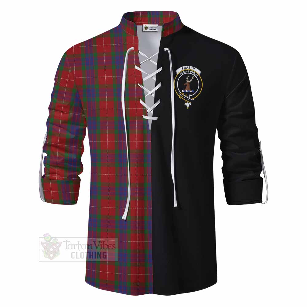 Tartan Vibes Clothing Fraser Tartan Ghillie Kilt Shirt with Family Crest and Half Of Me Style
