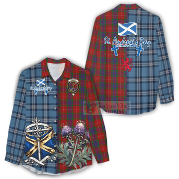 Tartan Vibes Clothing Fraser Tartan Women's Casual Shirt Happy St. Andrew's Day Half Tartan Style