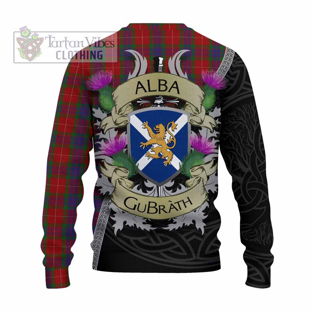 Tartan Vibes Clothing Fraser Tartan Family Crest Knitted Sweater Lion Rampant Royal Thistle Shield Celtic Inspired