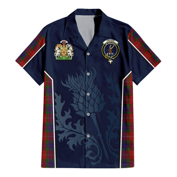 Fraser Tartan Short Sleeve Button Up Shirt with Family Crest and Scottish Thistle Vibes Sport Style