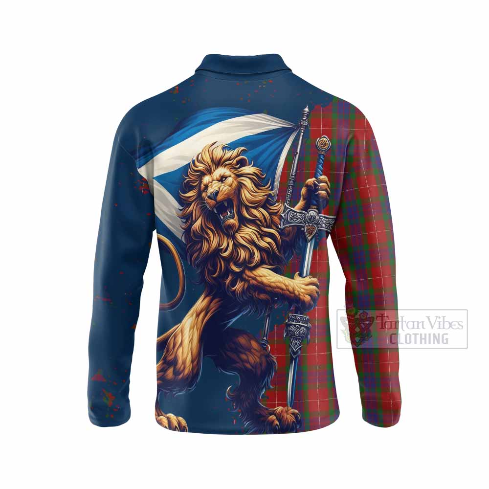 Tartan Vibes Clothing Fraser Tartan Family Crest Long Sleeve Polo Shirt with Scottish Majestic Lion