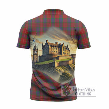 Fraser Tartan Family Crest Zipper Polo Shirt with Scottish Ancient Castle Style