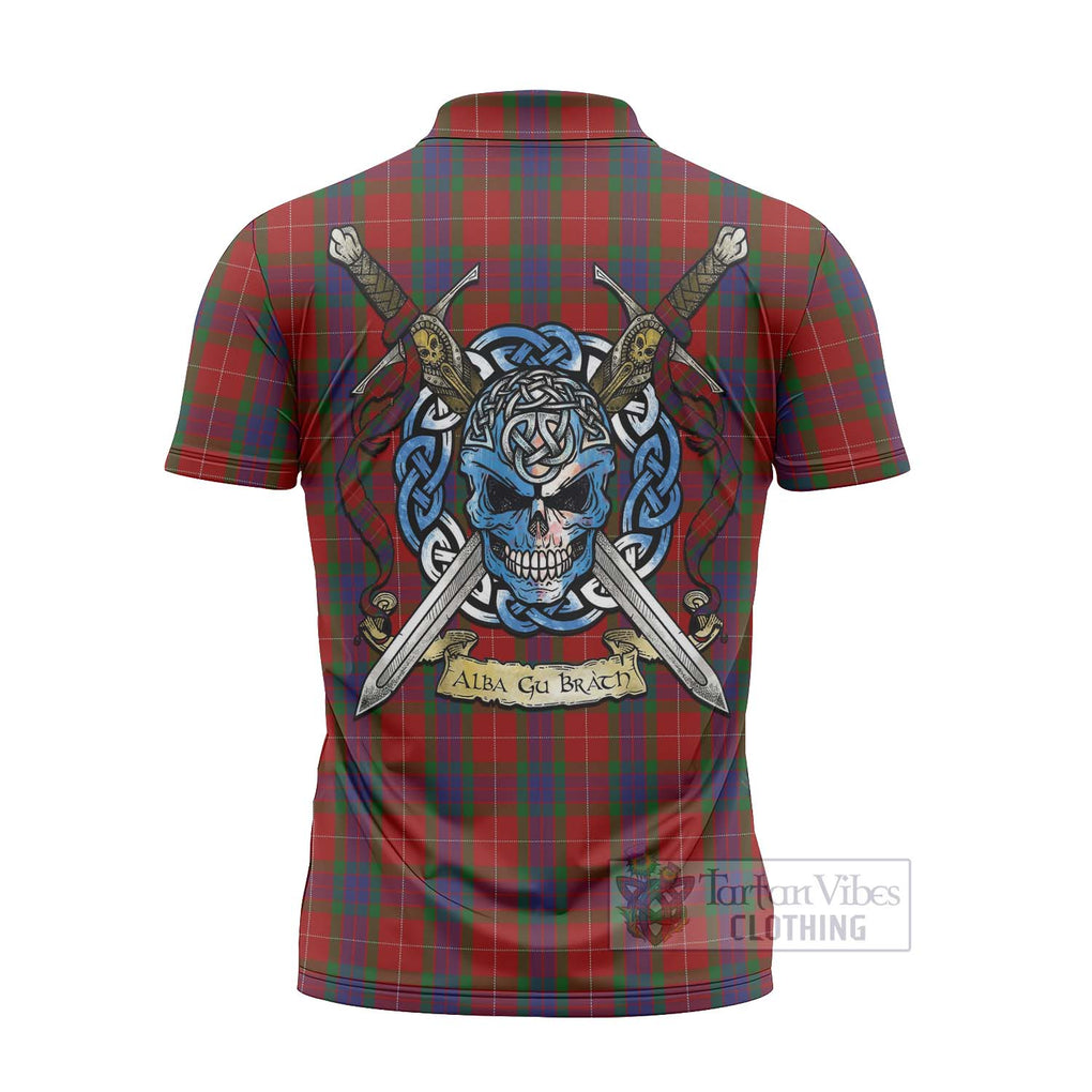 Fraser Tartan Zipper Polo Shirt with Family Crest Celtic Skull Style - Tartan Vibes Clothing