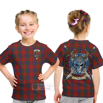 Tartan Vibes Clothing Fraser Tartan Kid T-Shirt with Family Crest Celtic Skull Style
