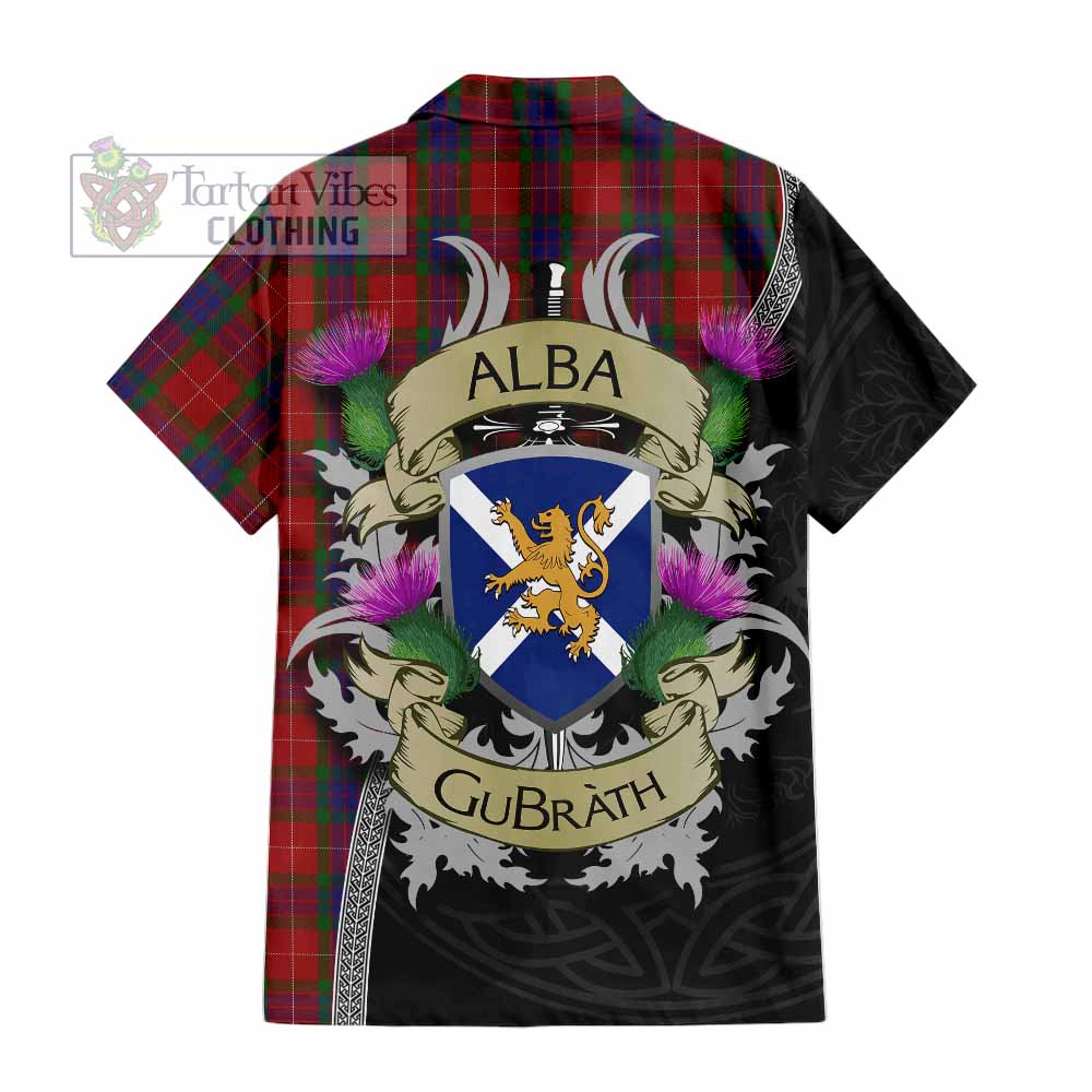 Tartan Vibes Clothing Fraser Tartan Family Crest Short Sleeve Button Shirt Lion Rampant Royal Thistle Shield Celtic Inspired