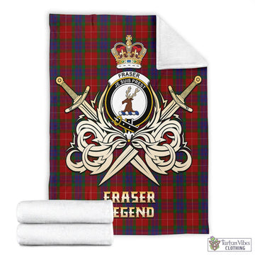 Fraser Tartan Blanket with Clan Crest and the Golden Sword of Courageous Legacy