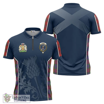 Fraser Tartan Zipper Polo Shirt with Family Crest and Scottish Thistle Vibes Sport Style